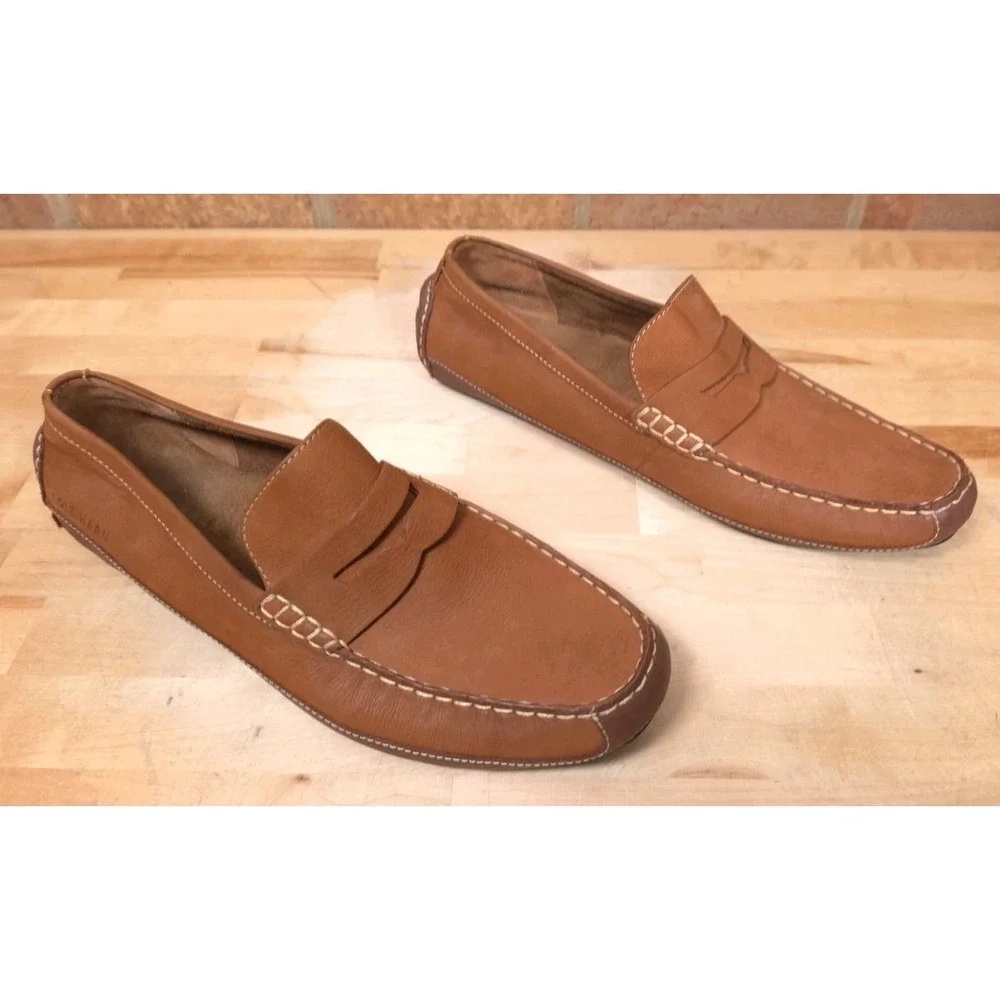 Cole Haan Men's Wyatt Brown Suede Penny Loafers Driving Shoes Size 9.5